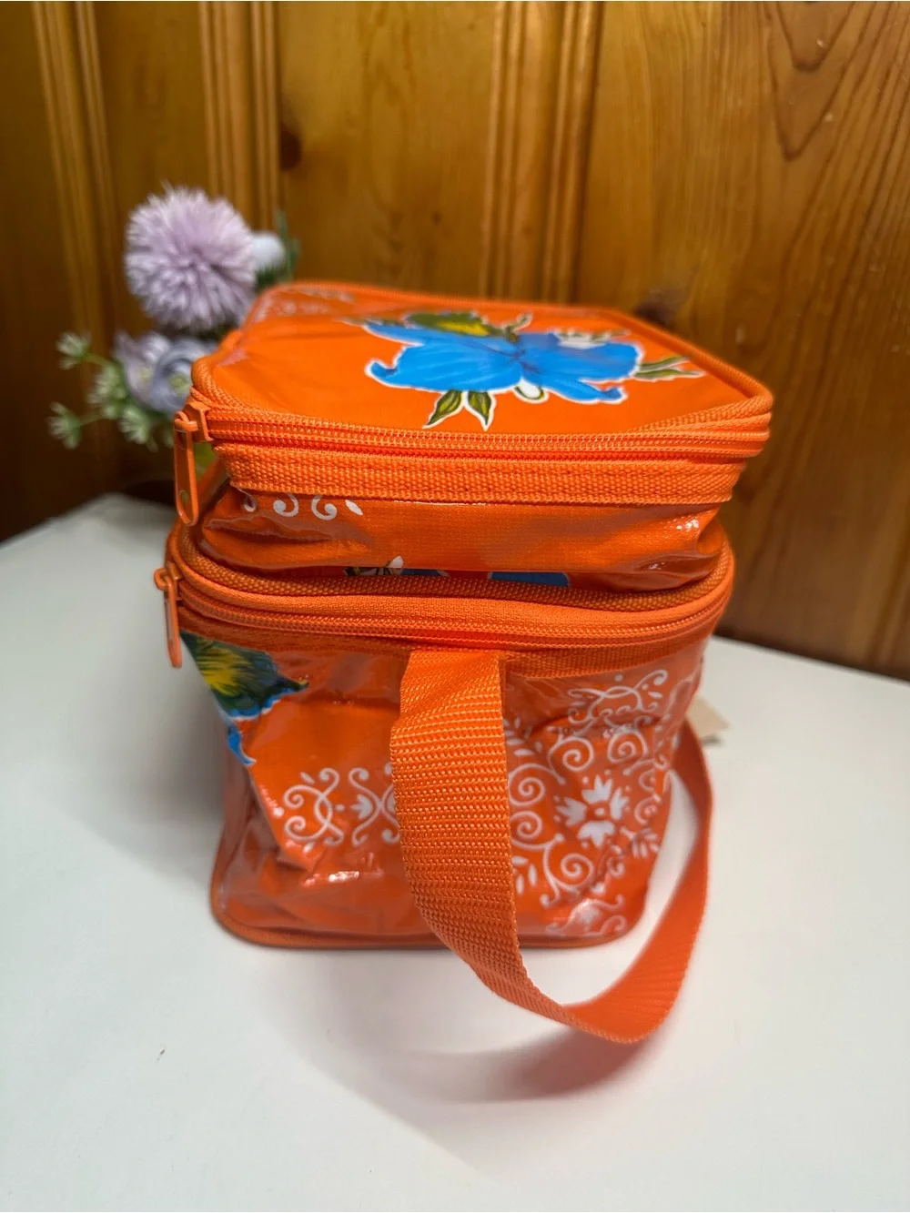 Orange Floral Vinyl lunch Bag